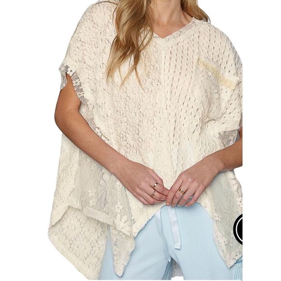 POL Crochet Lace Short Sleeve Top
